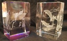 3-d Led Color Changing Laser Etched Glass Cubes, Set Of 2. Dolphin, Turtle/diver