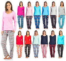 Ashford & Brooks Women's Sleepwear Pjs Cotton Crew Top - Micro Fleece Pajama Set