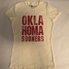 Distant Replays Women's T-shirt Oklahoma Sooners Cotton Off White Beige Fitted
