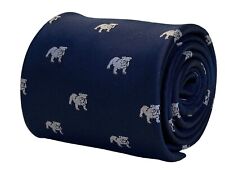 Frederick Thomas Designer Cravate Bleu Marine Avec Bulldog Anglais Quirky Cadeau