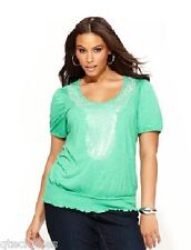 Inc $69 Sexy Grass Green Scoop Neck Cap Sleeves Smocked Hem Studded Tops Xl Qco