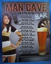 Man Cave Rules Metal Tin Sign Bar Beer Remote Dart Board Girl Farting My Tv Room