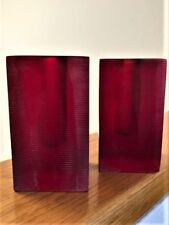Pair Lawrence Essentials Red Resin Rectangle Carved/polished Vases ~ Nwot 
