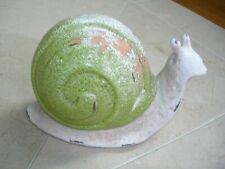 Shabby Garden Snail In Green And White Aged Figurine