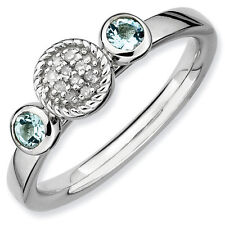 Sterling Silver Stackable Ring Aquamarine & Diamond Accent Stones, Qsk522