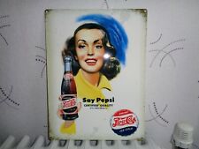 Tole Metal Pin Up Say Pepsi Cola 30 X 40 Cms Non Plaque Emaillee Ancienne