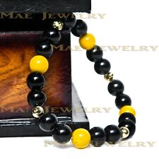 10mm Famous Brand Style agate/jade 14k Gold Plated Stretch Bracelet.