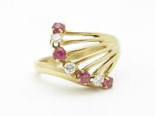 14k Yellow Gold & Diamonds Red Ruby Vintage Open Design Wave Band Ring Gift