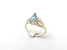 14k Yellow Gold Natural Blue Topaz And Diamond Ring