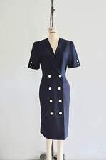 1980s Blazer Dress By Sarah Taylor Navy Button Down Shirt Dress With Linen Shoul