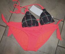 204 Hurley Plaid Triangle Top Bikini Swim Suit S Neon Orange Bottoms