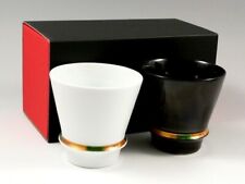 2pcs Arita Yaki Porcelaine Japonais Sake Shochu Tasse Supremacy Bague Noir Blanc