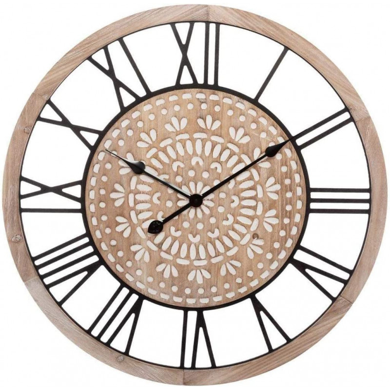 atmosphera crÃ©ateur d'intÃ©rieur grande horloge pendule murale en mÃ©tal et bois grave - beige - d 68 cm
