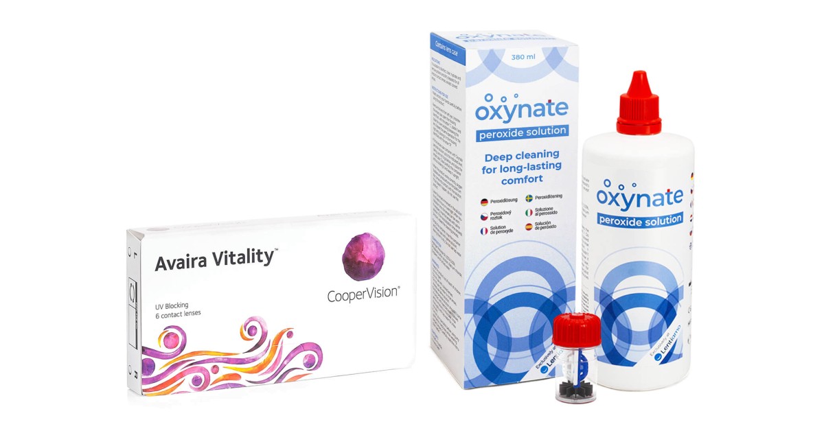 avaira vitality coopervision (6 lentilles) + oxynate peroxide 380 ml avec Ã©tui