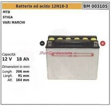 Batterie À Acide 12n18-3 Pour Mtd Stiga Divers Marques 12v 18ah 003105