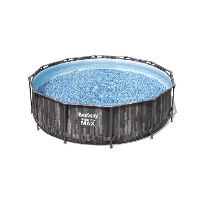 bestway piscine ronde hors sol tubulaire avec filtre - 366 x 100 cm - effet bois