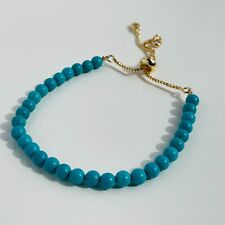 Bracelet Pl Or Jaune Pierre Précieuse Turquoise #1498 Fait Main
