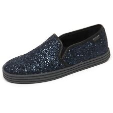 C7994 Sneaker Donna Hogan Rebel R141 Scarpa Blu/nero Glitter Slip On Shoe Woman
