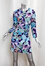 Cacharel Blue Floral Mod Long Sleeve Shift Dress Sz.4 New Rt$565
