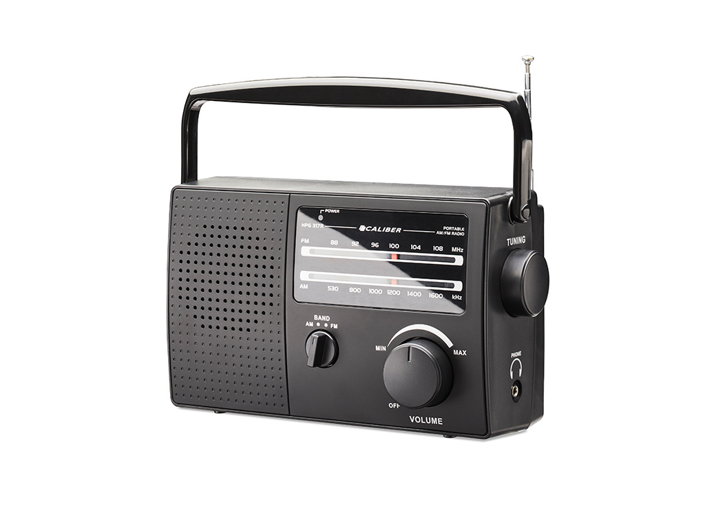 caliber retro 3000 radio portable - piles ou cordon d'alimentation - radio am/fm avec poignÃ©e et sortie pour casque d'Ã©coute - noir (hpg317r-b) - neuf