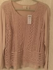 Chicos Lola Lace Overlay Knit Blouse Top In Sunwash/soft Pink Size 2 Nwt $79
