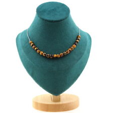 Collier 20 Perles Oeil De Tigre 6 Mm. Chaine En Acier Inoxydable Collier Femmes