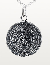 Collier Pendentif Calendrier Solaire Aztèque - Maya En Argent Sterling 925