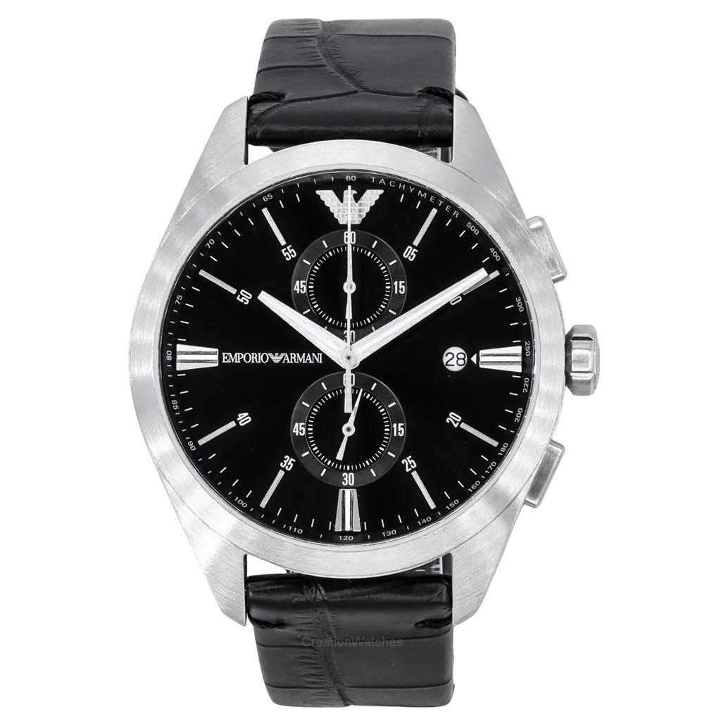 creation watches montre pour homme emporio armani claudio chronographe bracelet en cuir noir cadran noir quartz ar11542 donna