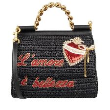 Dolce & Gabbana Raffia Sac à Main Sicily L'amore E Modèle Bellezza Noir 09785