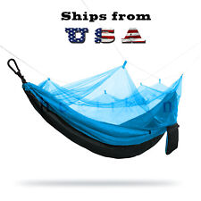 Double Outdoor Parachute Nylon Hammock With Mosquito Net Lake Blue - Large