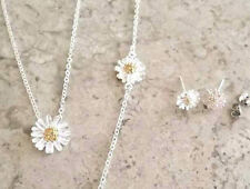 Elegant Daisy Flower Jewelry Set 925 Sterling Silver Studs Cute Floral Bracelet