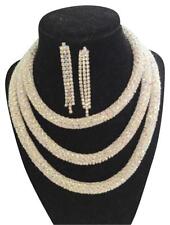 Fashion Woman Glamour 3 Layer Silver Rhinestone Necklace And Earrings