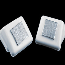Flat Screen White Gold Finish Micro Lab Diamond Square Block Stud Earring 21 Mm