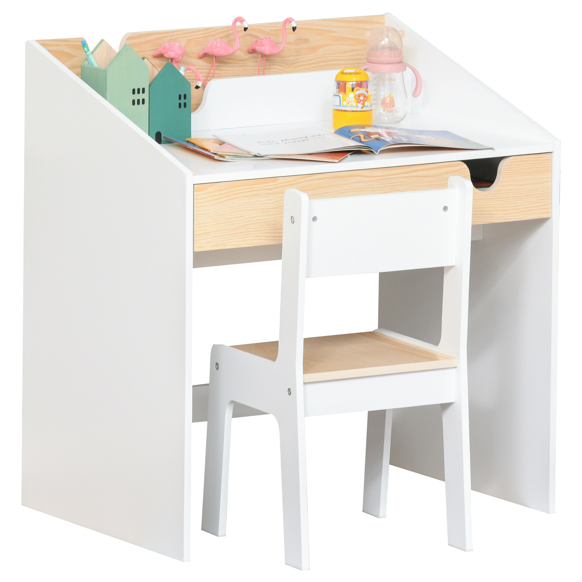 homcom bureau et chaise pour enfants 2 piÃ¨ces style scandinave avec tiroir et compartiment de rangement