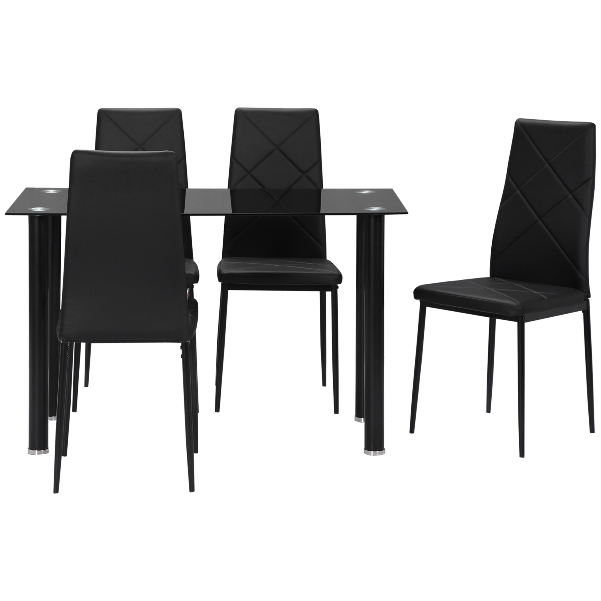 homcom ensemble de table Ã  manger avec 4 chaises plateau en verre trempÃ©, pieds en acier, pour cuisine salon noir donna