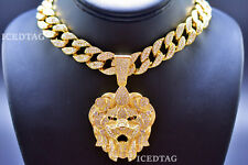 Iced Lab Diamond Hip Hop Gold Pt Jumbo Lion Head Pendant, Miami Chain Necklace