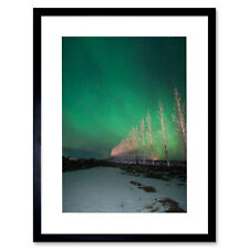 Iceland Aurora Borealis Green Northern Lights Photography Framed Art Print 12x16