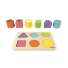 Janod - I Wood Sensory 6-block Wooden Puzzle - Educational Toys - Learning Shape