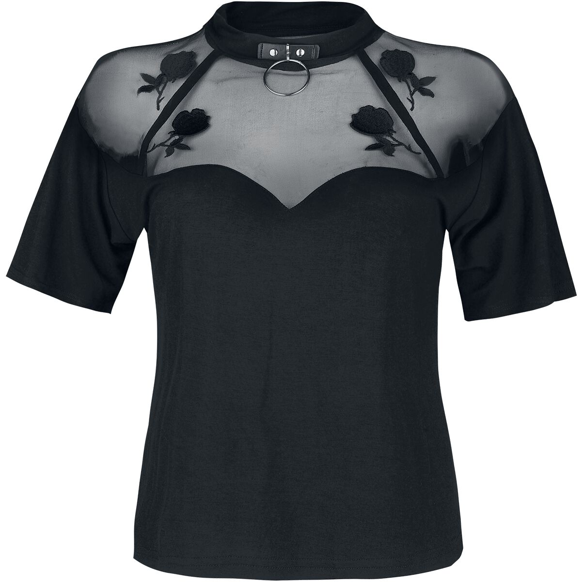 jawbreaker t-shirt manches courtes gothic de - haut mesh rose garden - s Ã  xxl - pour femme - noir donna