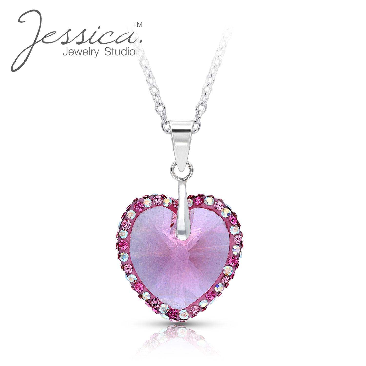 jessica jewelry studio collier avec pendentif en cristal autrichien rose en argent sterling pur 925, cadeaux pour femmes donna