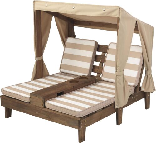 Kidkraft Double Garden Sun Lounger For Kids With 2 Person, Oatmeal/white 