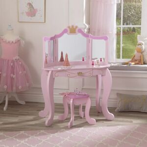 Kidkraft Princess Kids Dressing Table Set With Mirror Brown/pink 106.05 H X 79.38 W X 41.28 D Cm