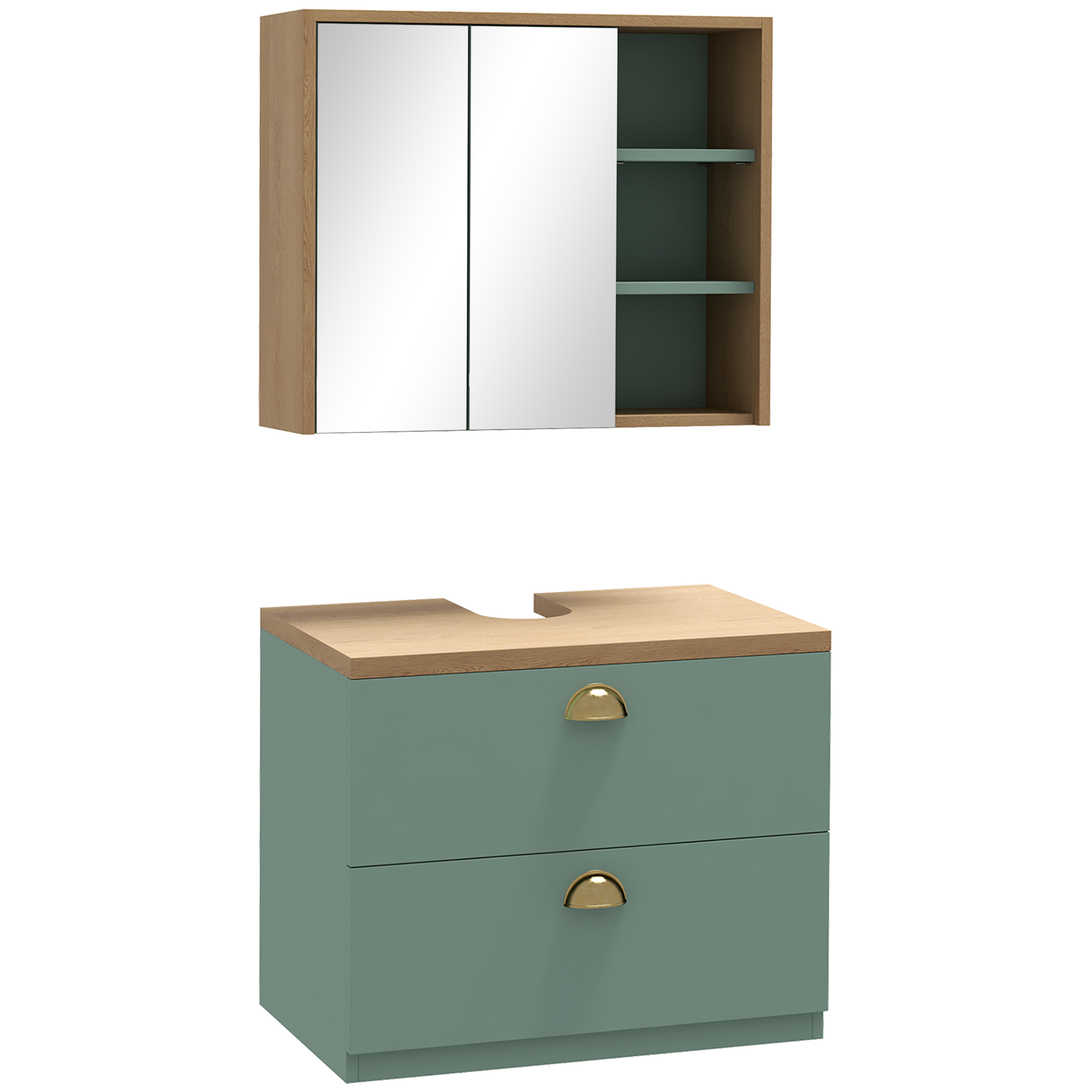 kleankin ensemble de meubles de salle de bain avec Ã©tagÃ¨res rÃ©glables 2 tiroirs design scandinave vert