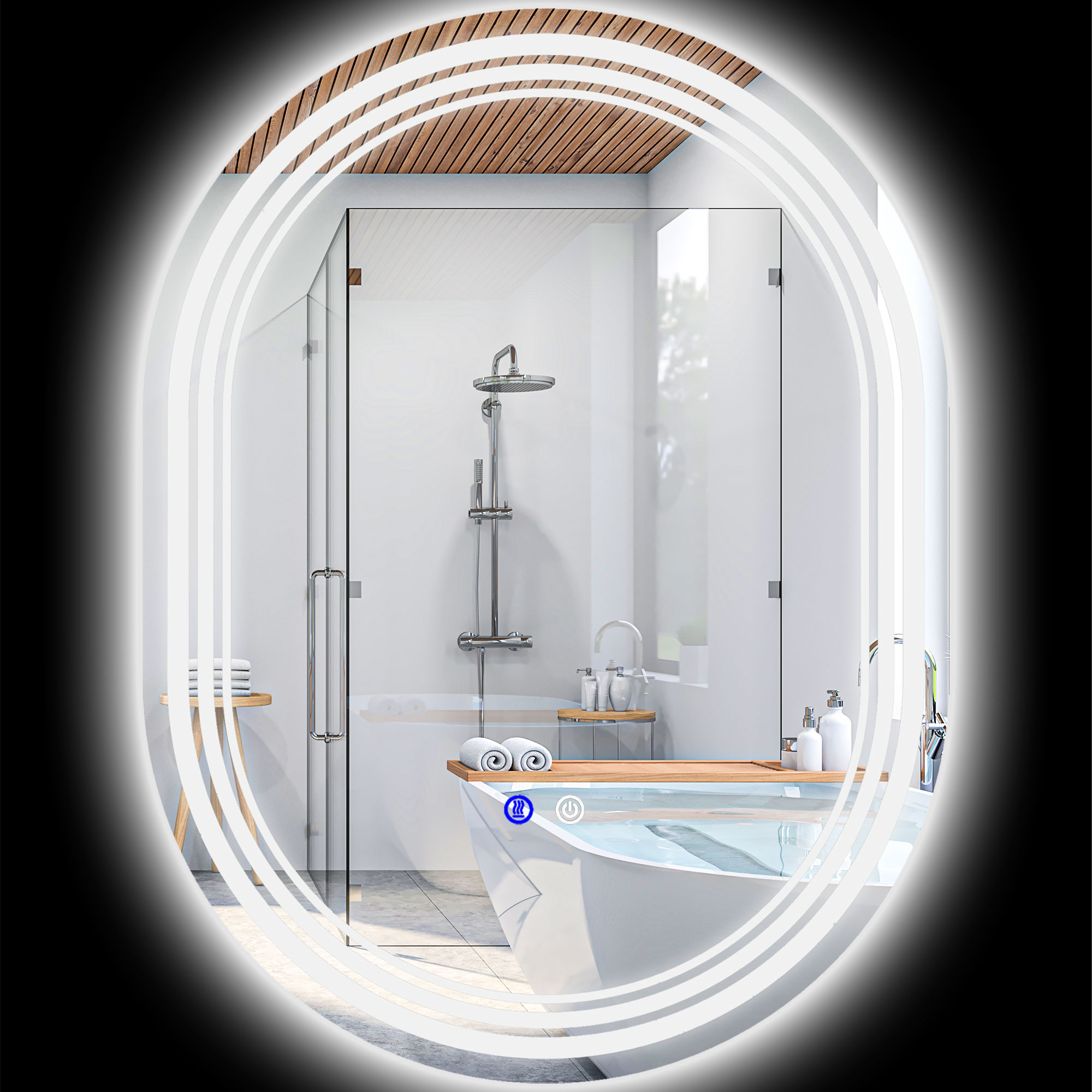 kleankin miroir de salle de bain ovale lumineux led 3 couleurs luminositÃ© rÃ©glable interrupteur tactile, anti-buÃ©e, 70 x 50Â cm
