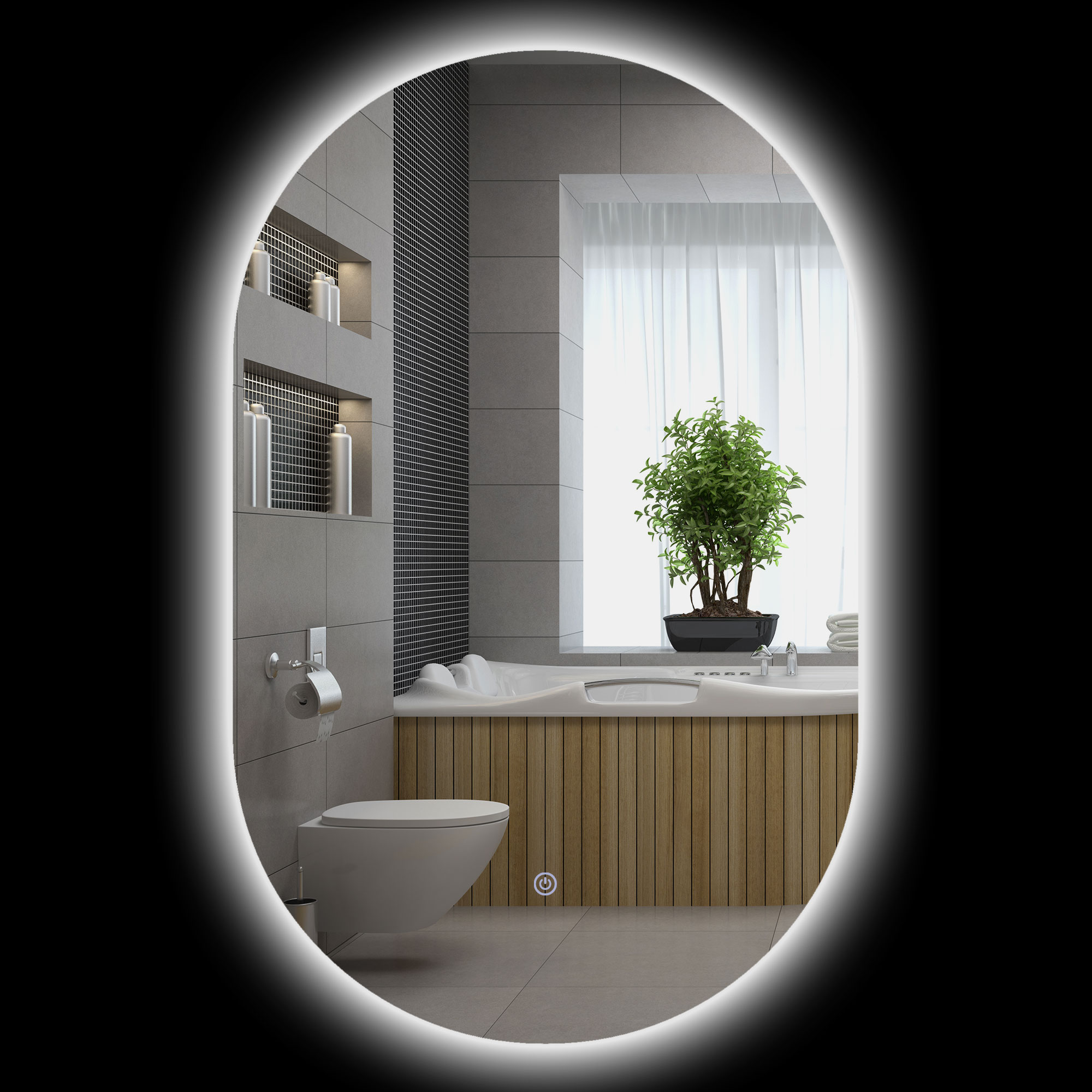 kleankin miroir ovale mural lumineux led salle de bain 81 x 51 cm 3 couleurs luminositÃ© rÃ©glable interrupteur tactile transparent