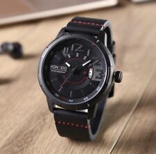 Konxido Mens Analog Quartz Watch Black Leather Band W/ Date Model Gk-kx-6371-bk