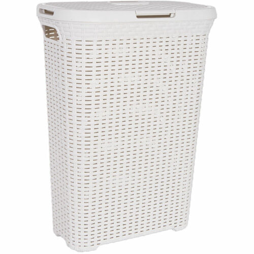 Laundry Basket Large Natural Rattan Style Hamper Handle Lidded Cover 40l / 60l
