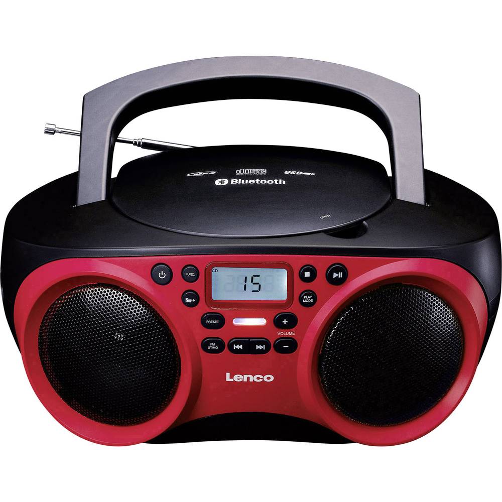 lenco scd-501 radio-lecteur cd fm aux, etooth, cd, usb rouge, noir, blu