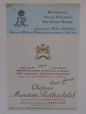 Lithographie D'étiquette Mouton Rothschild 1977 à La Reine Mère D'angleterre