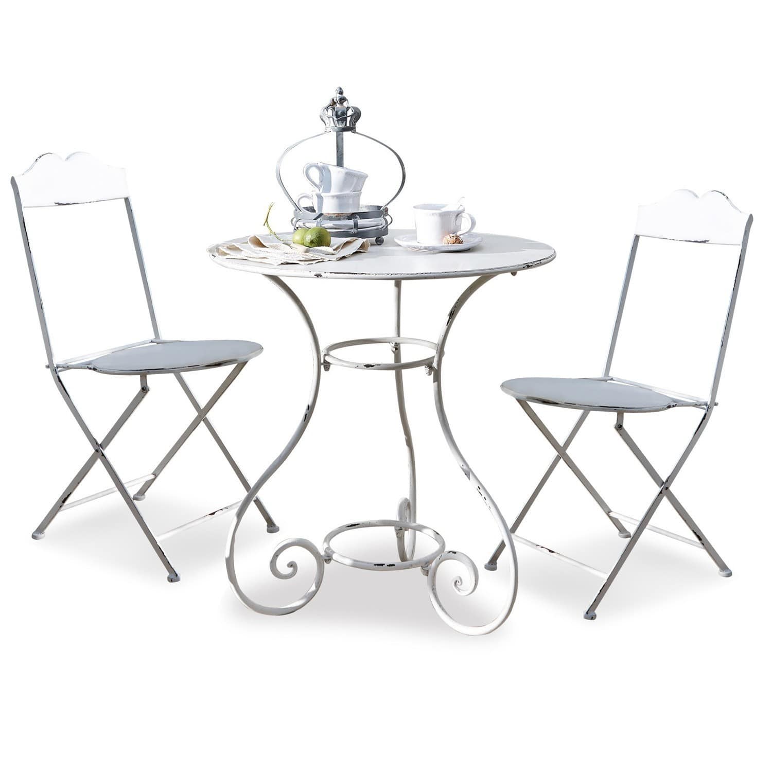 loberon ensemble table et chaises iteuil, blanc vieilli (69.5 x 69.5 x 91.5cm)